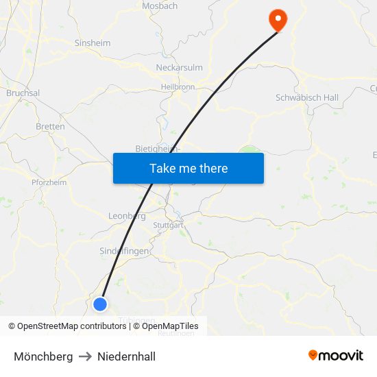 Mönchberg to Niedernhall map