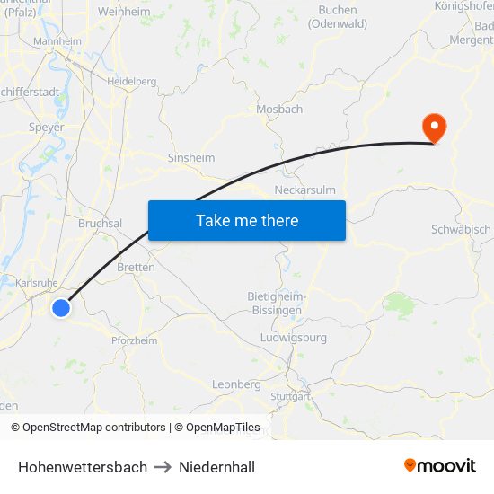 Hohenwettersbach to Niedernhall map