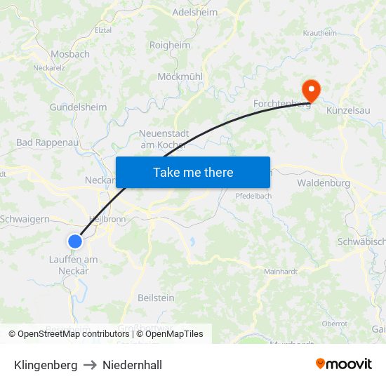 Klingenberg to Niedernhall map