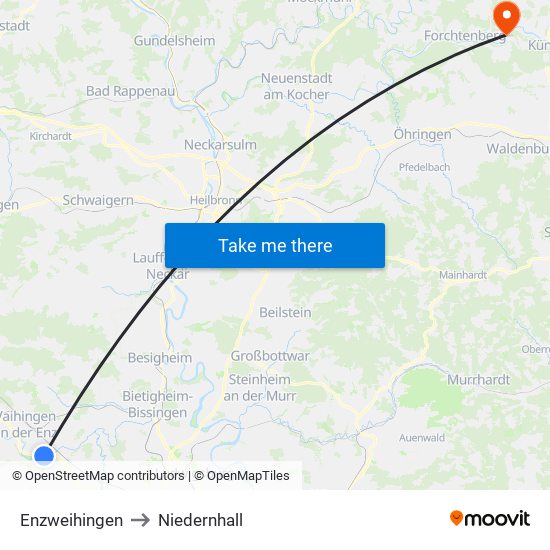 Enzweihingen to Niedernhall map