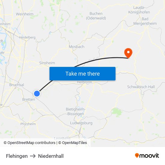Flehingen to Niedernhall map