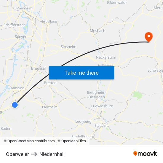 Oberweier to Niedernhall map