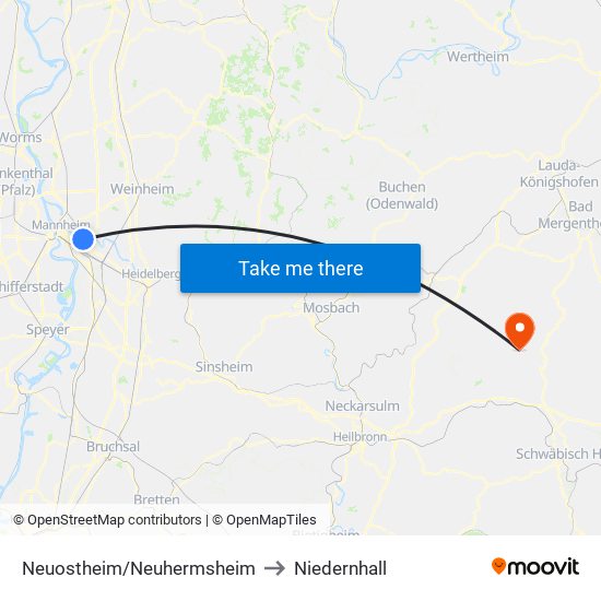 Neuostheim/Neuhermsheim to Niedernhall map