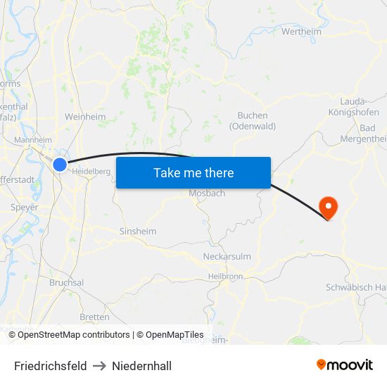 Friedrichsfeld to Niedernhall map