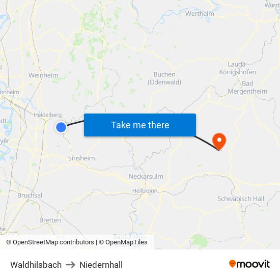 Waldhilsbach to Niedernhall map