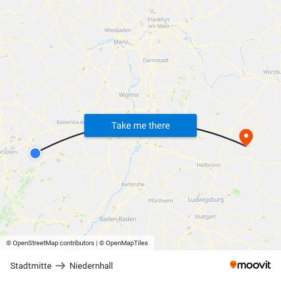 Stadtmitte to Niedernhall map