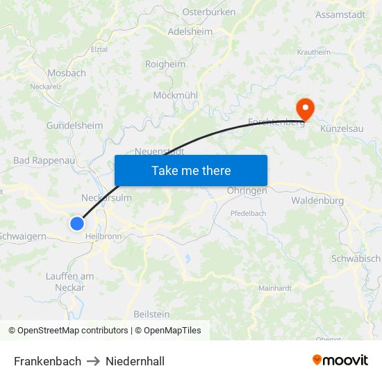Frankenbach to Niedernhall map