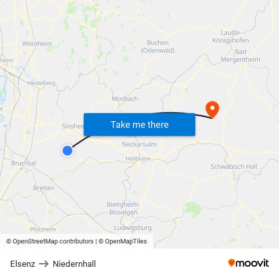 Elsenz to Niedernhall map