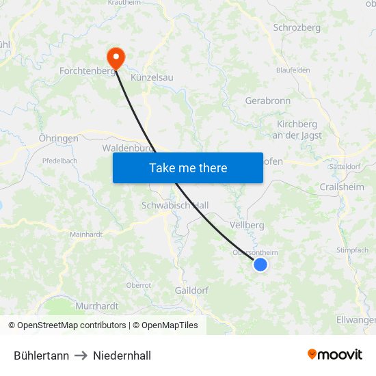 Bühlertann to Niedernhall map