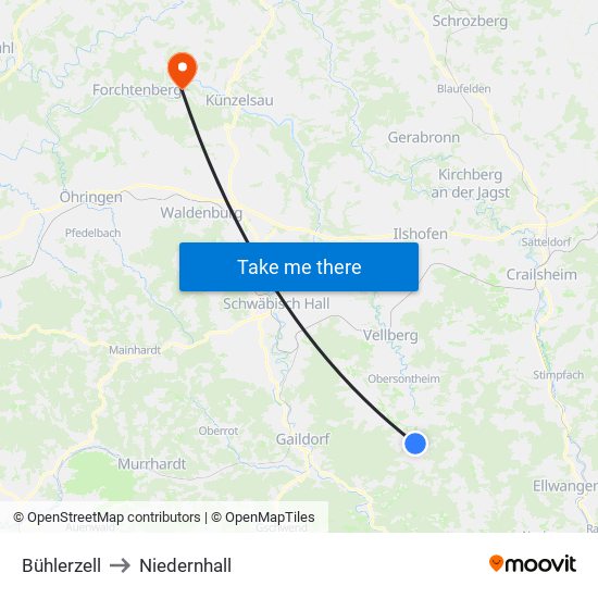 Bühlerzell to Niedernhall map