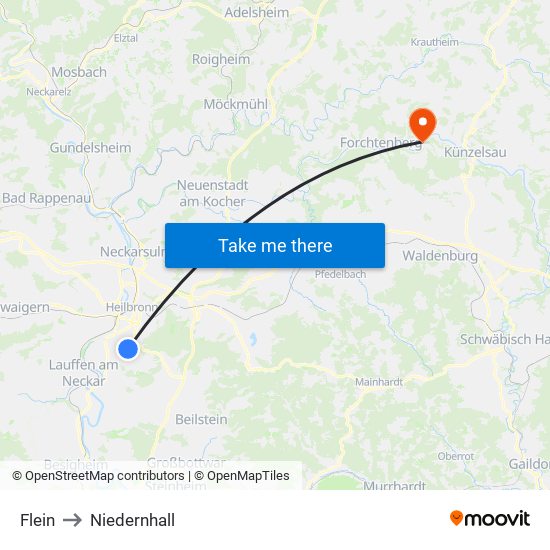 Flein to Niedernhall map