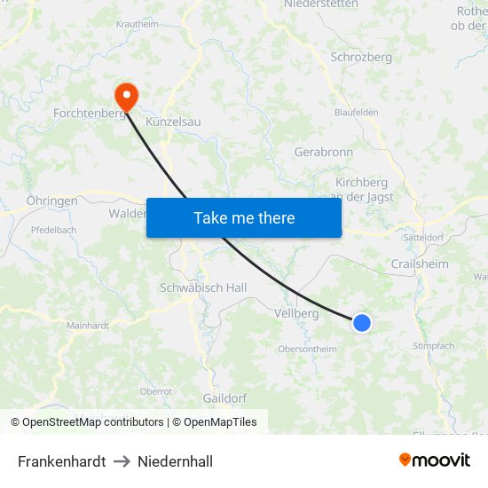 Frankenhardt to Niedernhall map