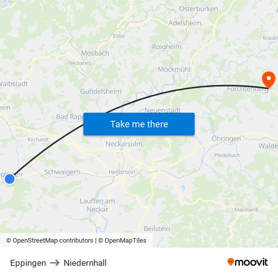 Eppingen to Niedernhall map