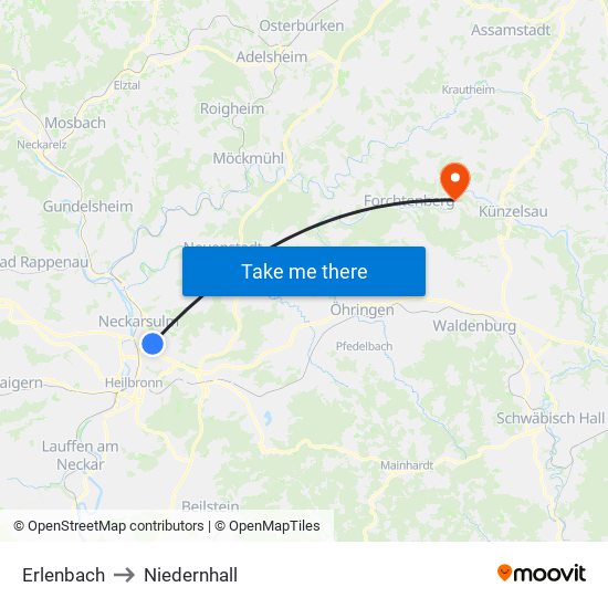Erlenbach to Niedernhall map
