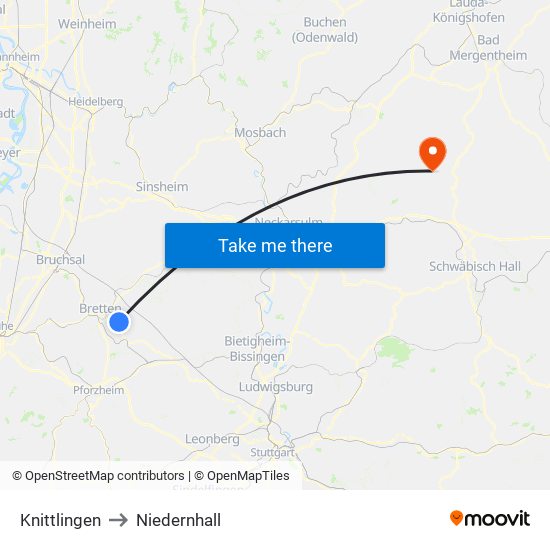 Knittlingen to Niedernhall map