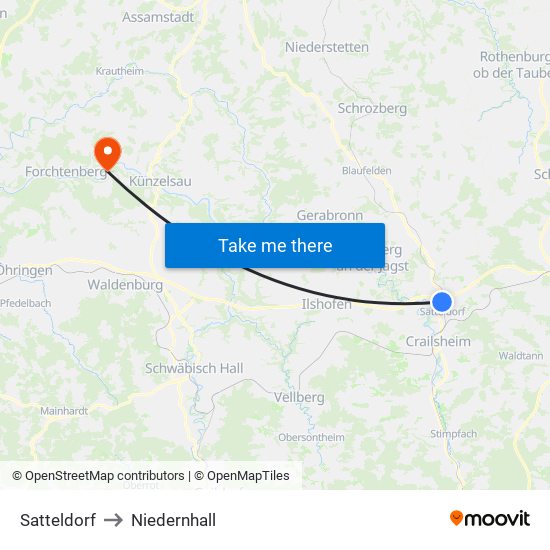 Satteldorf to Niedernhall map