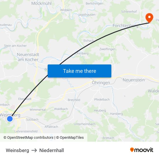Weinsberg to Niedernhall map