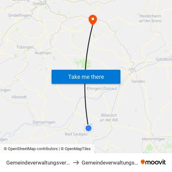 Gemeindeverwaltungsverband Bad Buchau to Gemeindeverwaltungsverband Voralb map