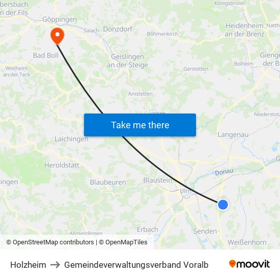 Holzheim to Gemeindeverwaltungsverband Voralb map
