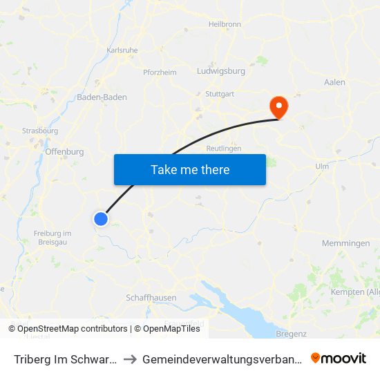 Triberg Im Schwarzwald to Gemeindeverwaltungsverband Voralb map