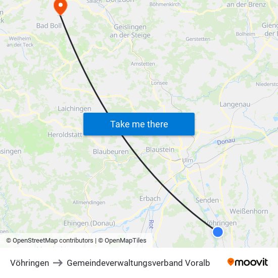 Vöhringen to Gemeindeverwaltungsverband Voralb map