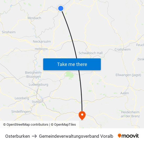 Osterburken to Gemeindeverwaltungsverband Voralb map