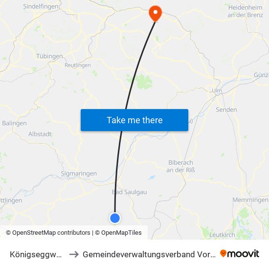 Königseggwald to Gemeindeverwaltungsverband Voralb map