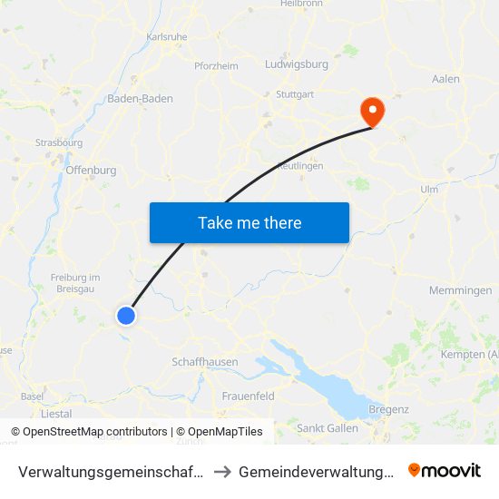 Verwaltungsgemeinschaft Titisee-Neustadt to Gemeindeverwaltungsverband Voralb map