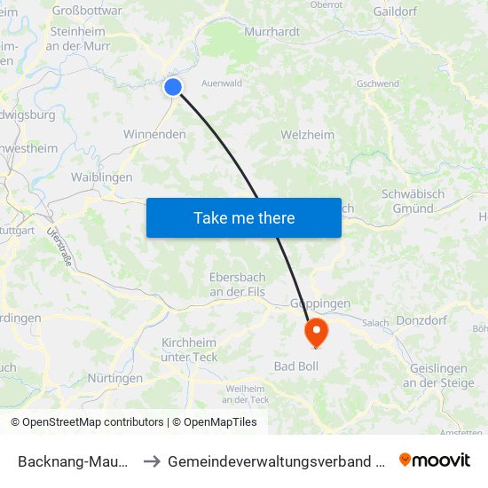 Backnang-Maubach to Gemeindeverwaltungsverband Voralb map