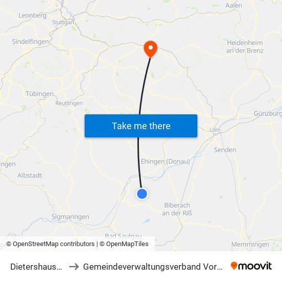 Dietershausen to Gemeindeverwaltungsverband Voralb map