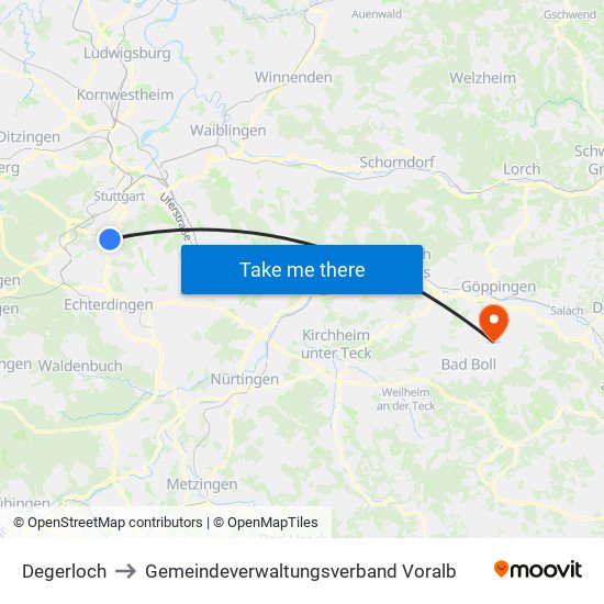 Degerloch to Gemeindeverwaltungsverband Voralb map