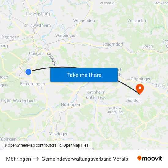 Möhringen to Gemeindeverwaltungsverband Voralb map