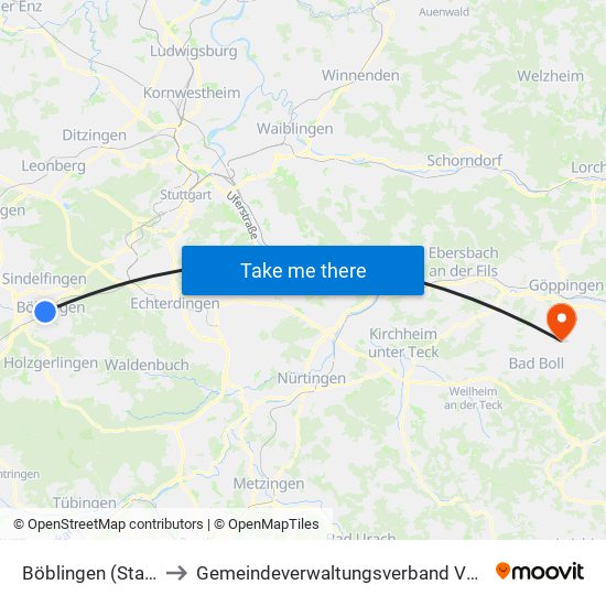 Böblingen (Stadt) to Gemeindeverwaltungsverband Voralb map