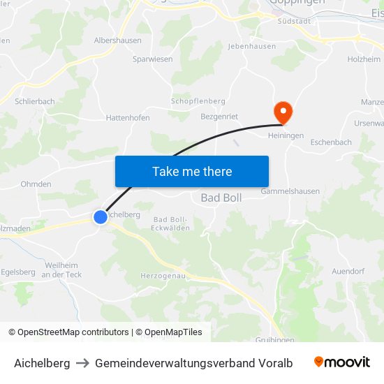 Aichelberg to Gemeindeverwaltungsverband Voralb map