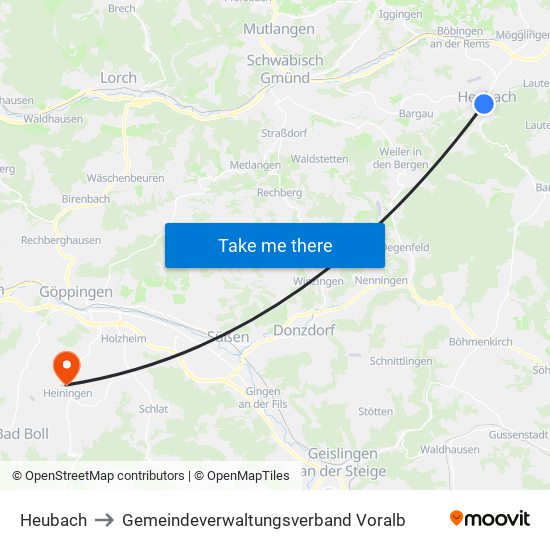 Heubach to Gemeindeverwaltungsverband Voralb map