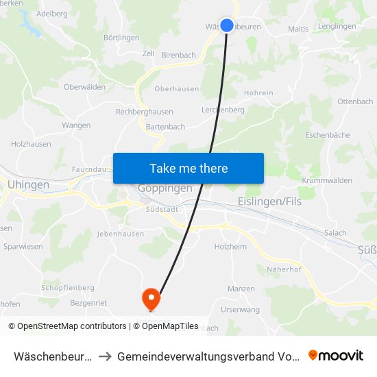 Wäschenbeuren to Gemeindeverwaltungsverband Voralb map