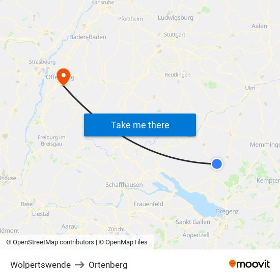 Wolpertswende to Ortenberg map