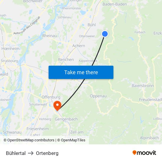 Bühlertal to Ortenberg map