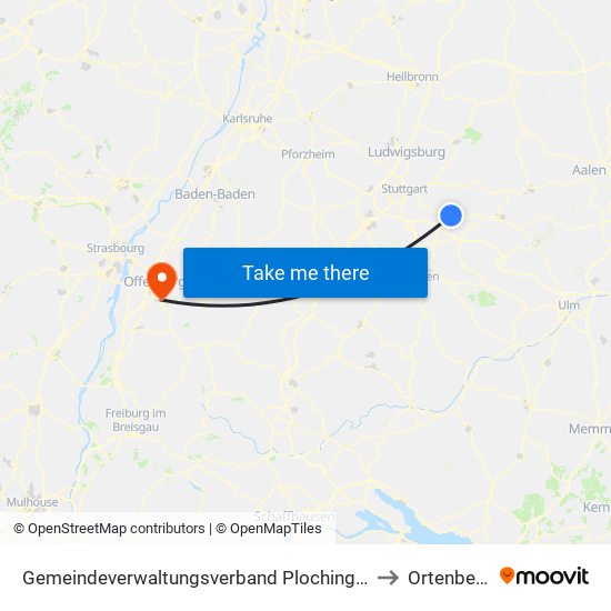 Gemeindeverwaltungsverband Plochingen to Ortenberg map