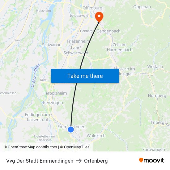 Vvg Der Stadt Emmendingen to Ortenberg map