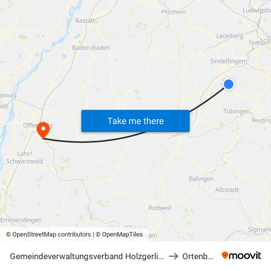 Gemeindeverwaltungsverband Holzgerlingen to Ortenberg map