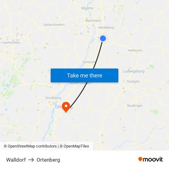 Walldorf to Ortenberg map