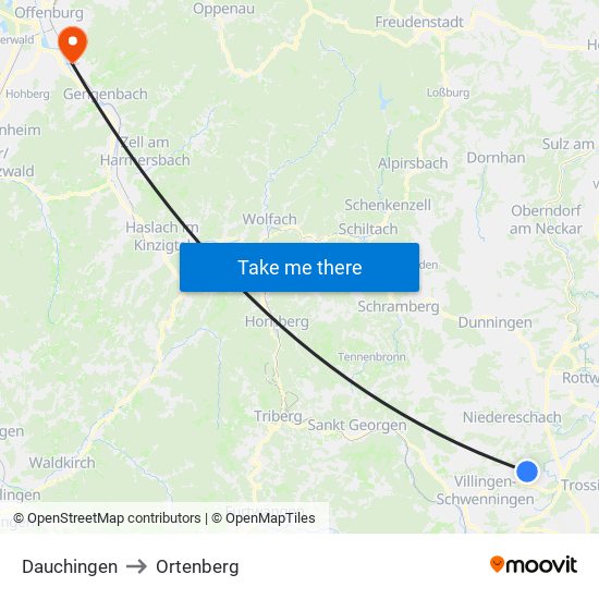 Dauchingen to Ortenberg map