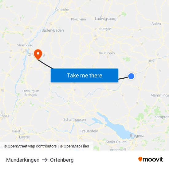 Munderkingen to Ortenberg map