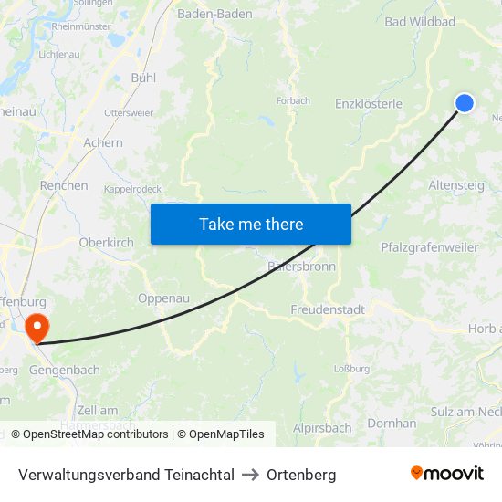 Verwaltungsverband Teinachtal to Ortenberg map