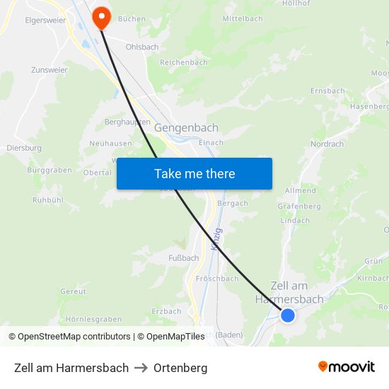 Zell am Harmersbach to Ortenberg map