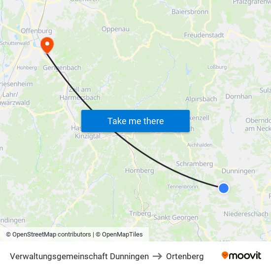 Verwaltungsgemeinschaft Dunningen to Ortenberg map