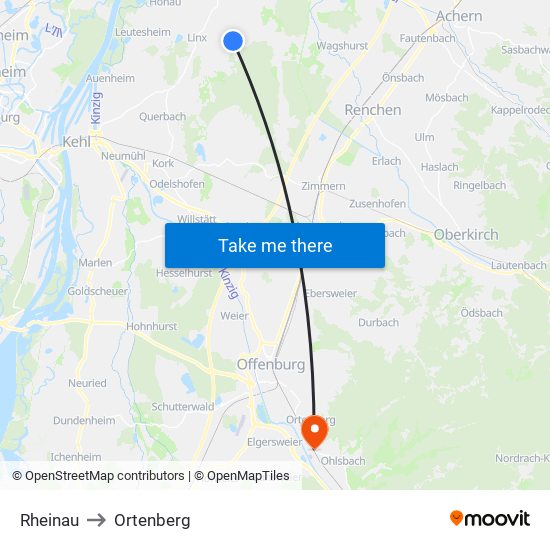 Rheinau to Ortenberg map