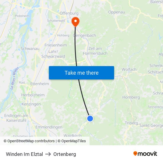 Winden Im Elztal to Ortenberg map