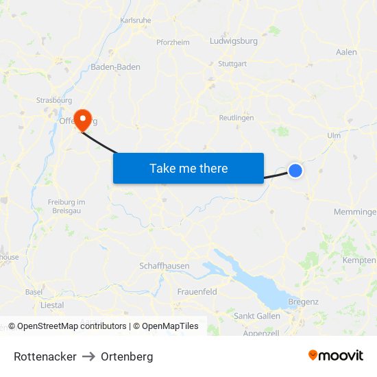 Rottenacker to Ortenberg map